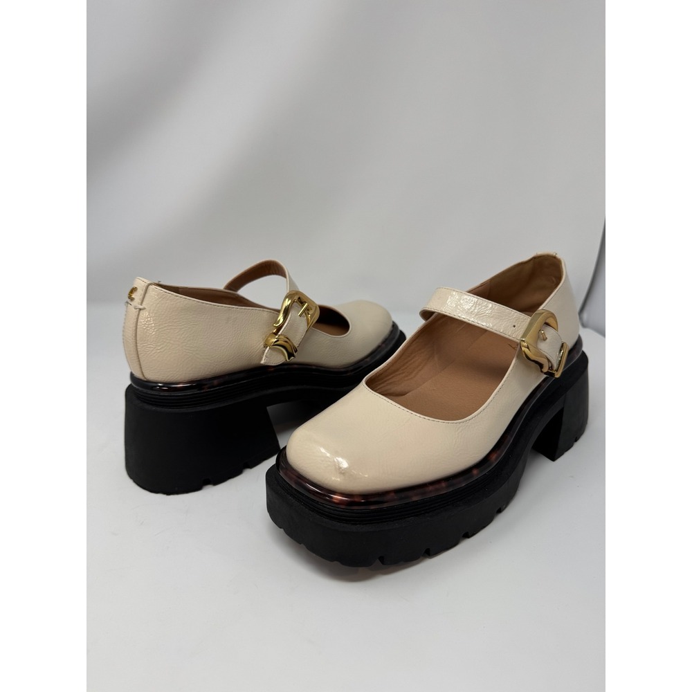 Circus NY Sam Edelman Cream Patent Platform Nellie Mary Jane Buckle Lug Sole 9.5